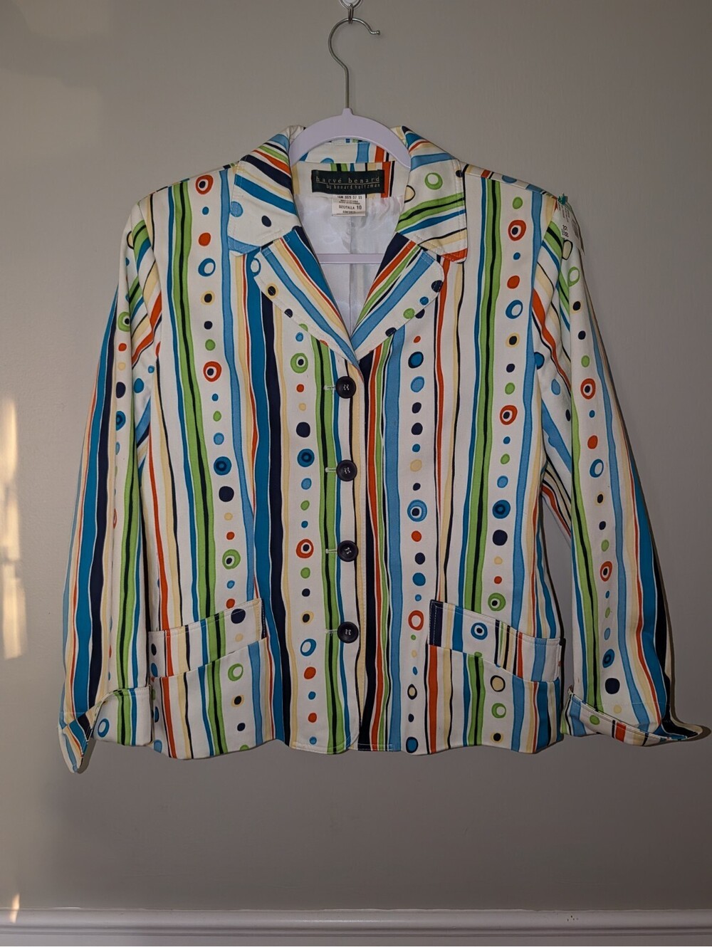 Harve Benard Jacket Womens 10 Button Up Collared Lined Multicolor Art to Wear